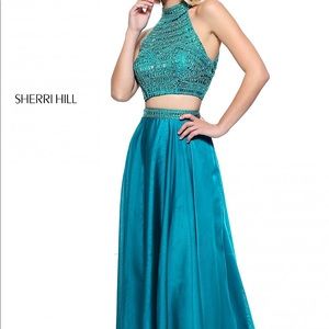 Sherri Hill Teal Two-piece Prom Dress